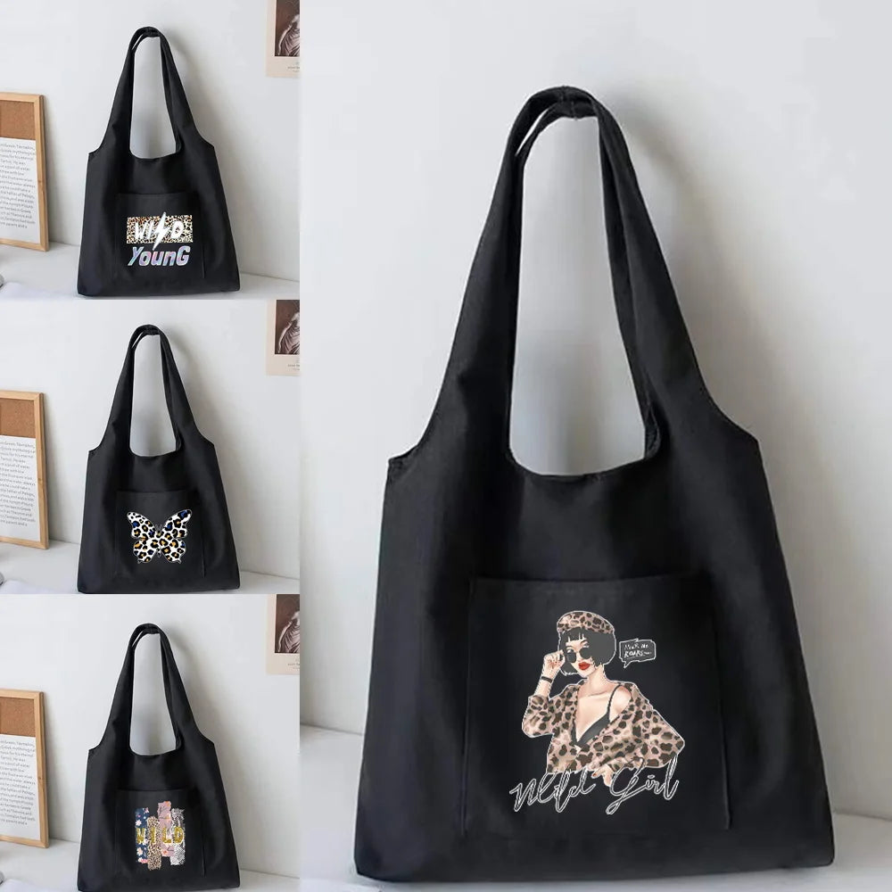 Wild Pattern Canvas Vest Bag Women's Shopping Bags Commuter Shopper Tote Bags
