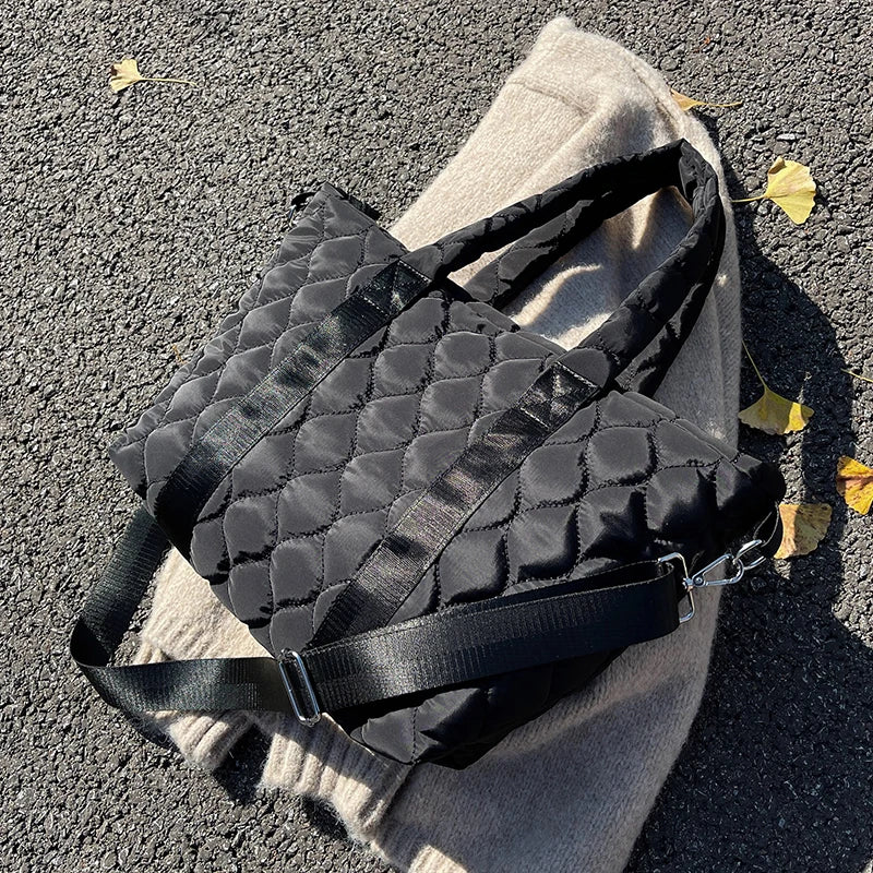 Winter Space Bale Handbag Woman Casual Cotton Totes Bag Down Feather Padded Lady