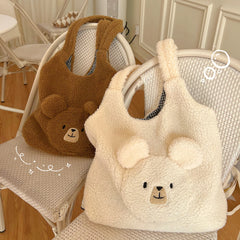 Winter Warm Handbags Lamb Hair 3D Bear Shoulder Bag Large Capacity Plush Bag