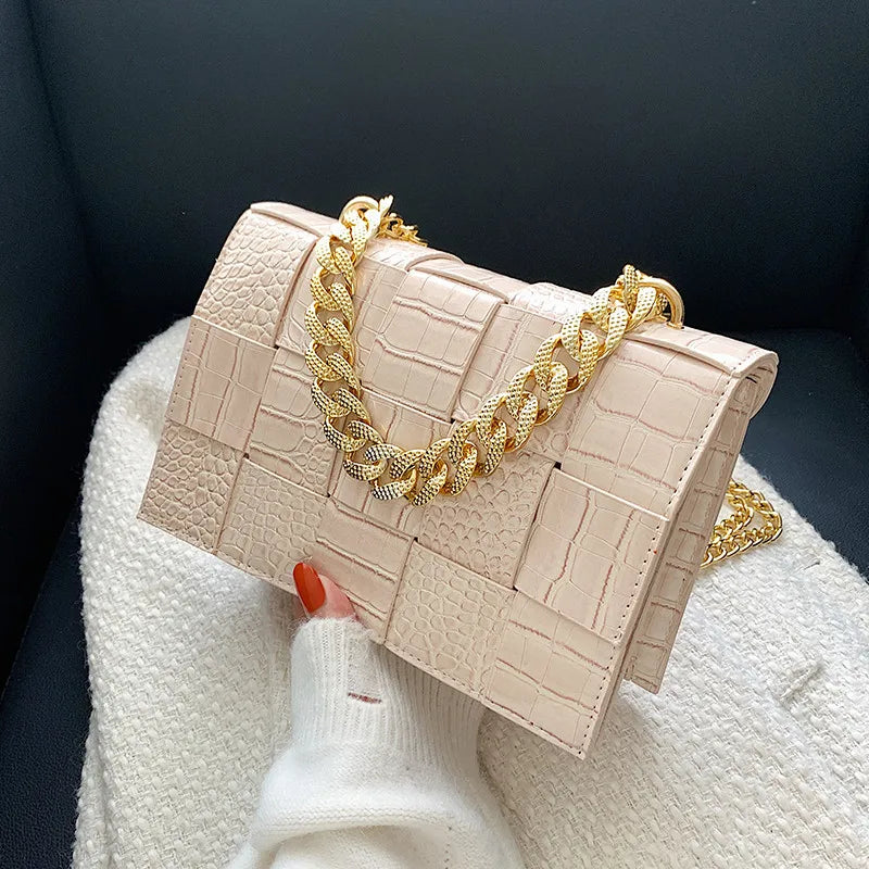 Crocodile Pattern Crossbody Bag Chain Evening Party Clutch