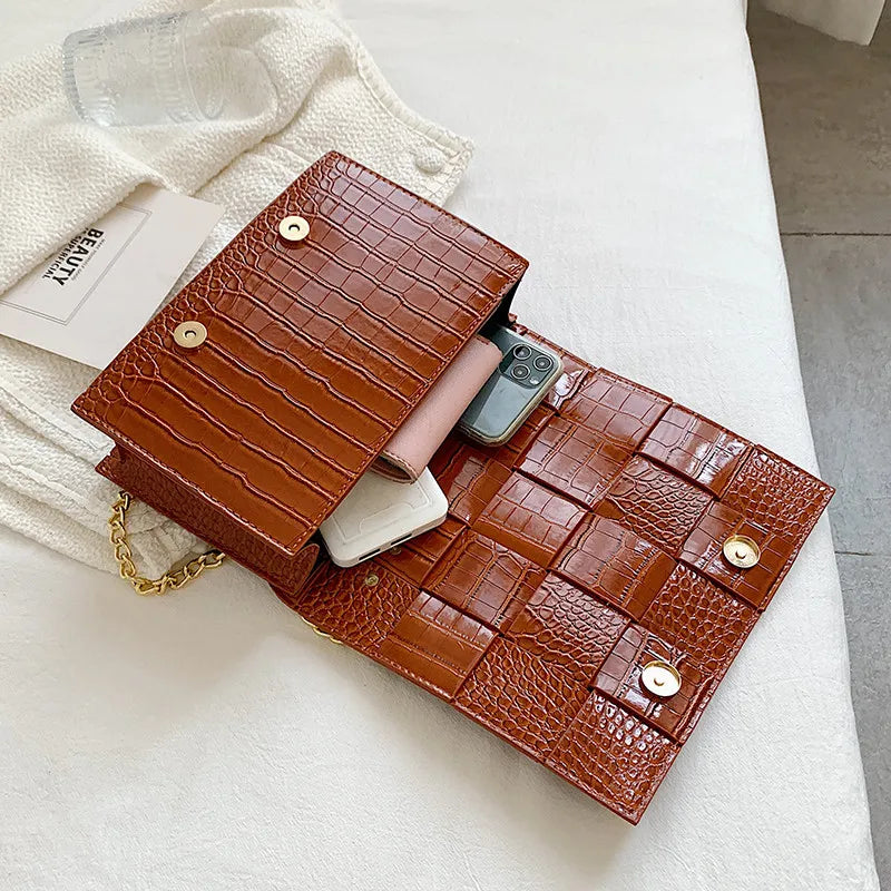 Crocodile Pattern Crossbody Bag Chain Evening Party Clutch