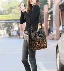 Leopard Leather Tote Bag Set Large Capacity Handbag
