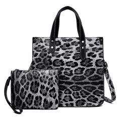 Leopard Leather Tote Bag Set Large Capacity Handbag