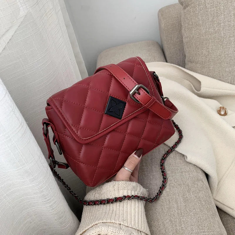 Women's PU Leather Rhombus Shoulder Bag with Chain