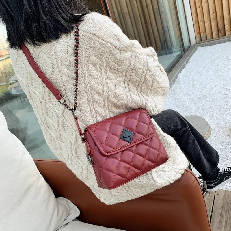 Women's PU Leather Rhombus Shoulder Bag with Chain
