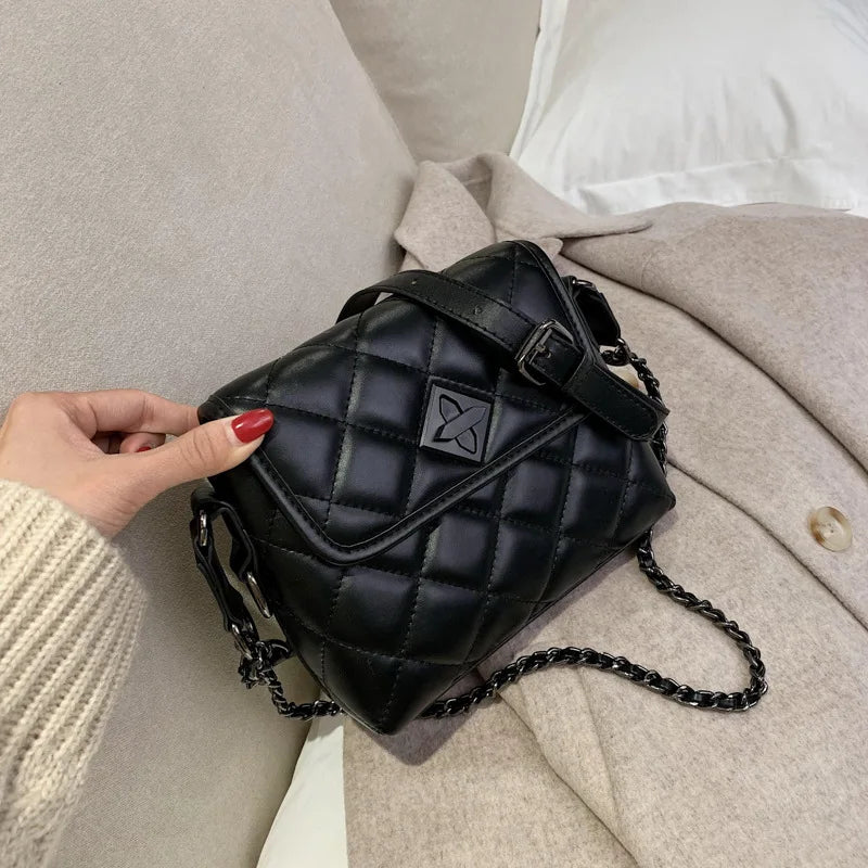 Women's PU Leather Rhombus Shoulder Bag with Chain