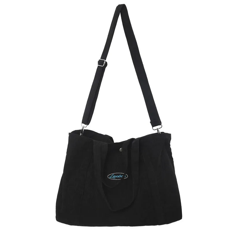 Corduroy Shoulder Bag for Women Zipper Handbag Large Capacity Tote