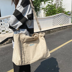 Corduroy Shoulder Bag for Women Zipper Handbag Large Capacity Tote