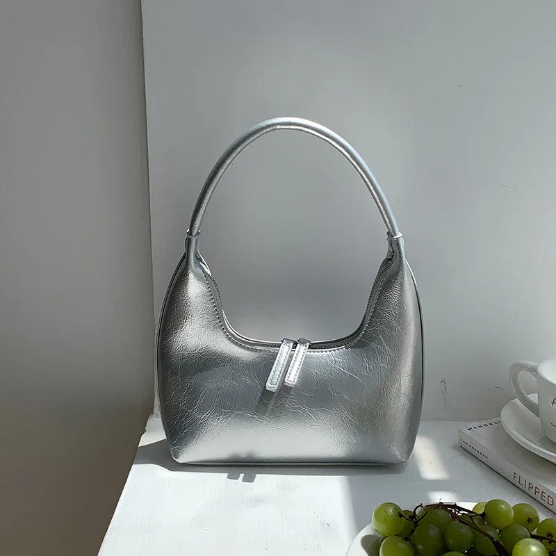 Half Moon Ladies Shoulder Bag Small Handbags, PU Leather Zipper Women Bag