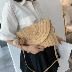 Envelop Crossbody Bag Straw Handbag Large Capacity Retro Classic Shoulder Pack