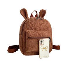 Fluffy Rabbit Backpack Plush School Bag with Bunny Ears for Girls