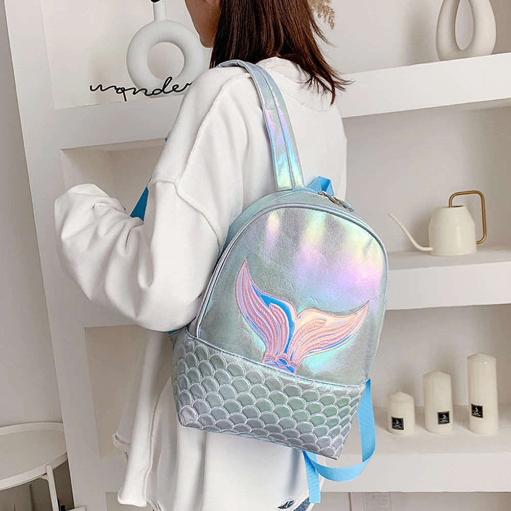 Women Girls Glitter Mermaid Backpack School Book Shoulder Bag Rucksack