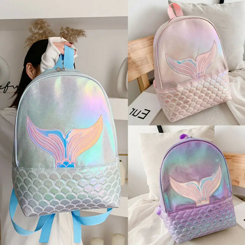 Women Girls Glitter Mermaid Backpack School Book Shoulder Bag Rucksack