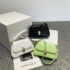 PU Leather Women Underarm Bag Retro Solid Ladies Baguette Handbags