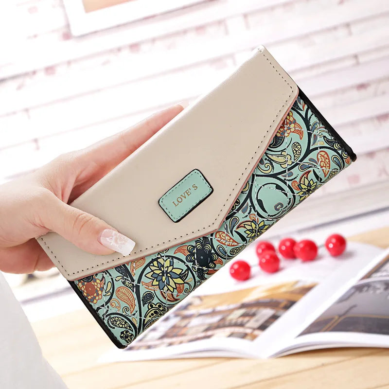 Pastoral Floral Rhombus Money Purse Wallet for Women