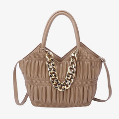 Pleated Tote with Thick Chain Handle High-capacity Shoulder Bag