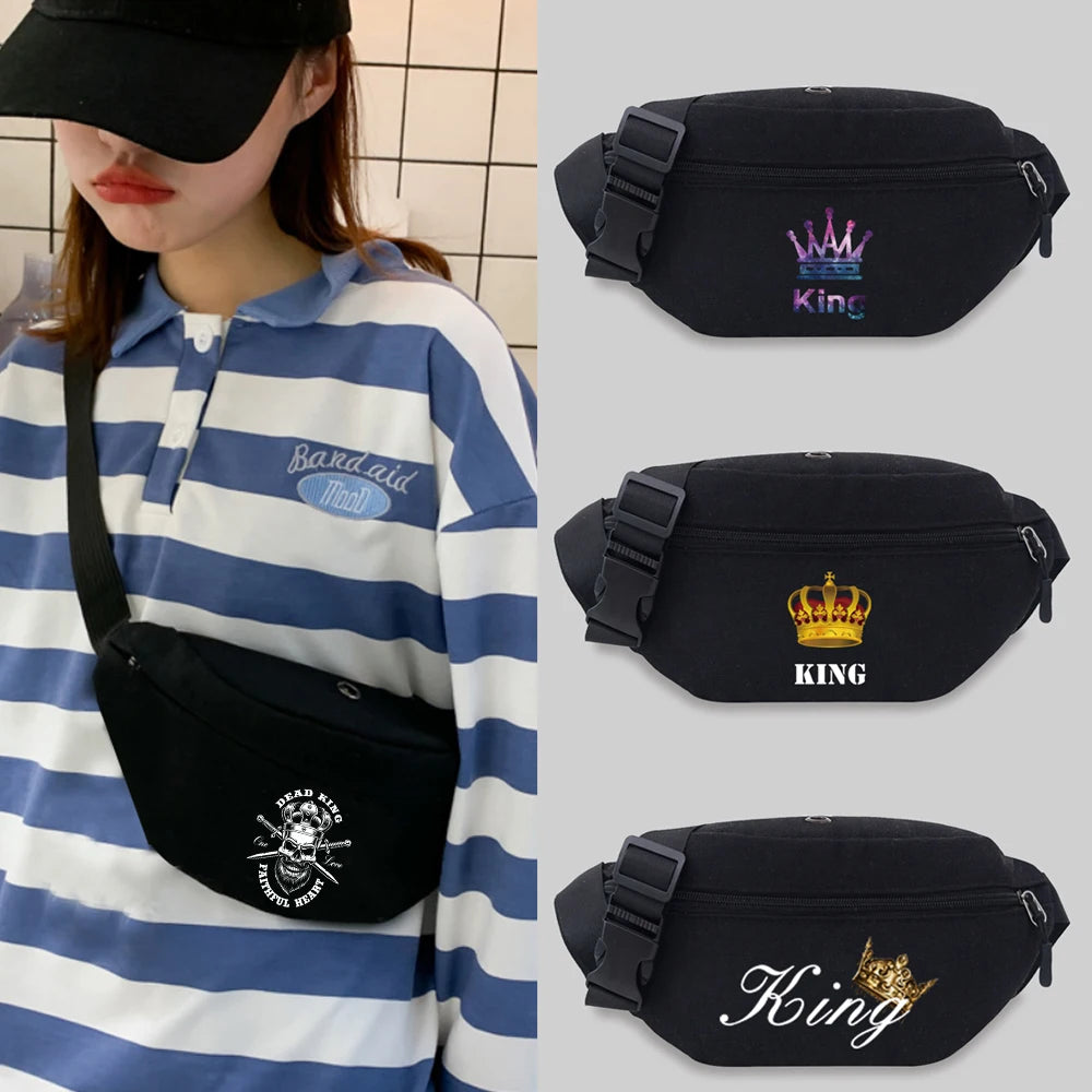 King&Queen Pattern Couple Messenger Waist Bag Chest Bag
