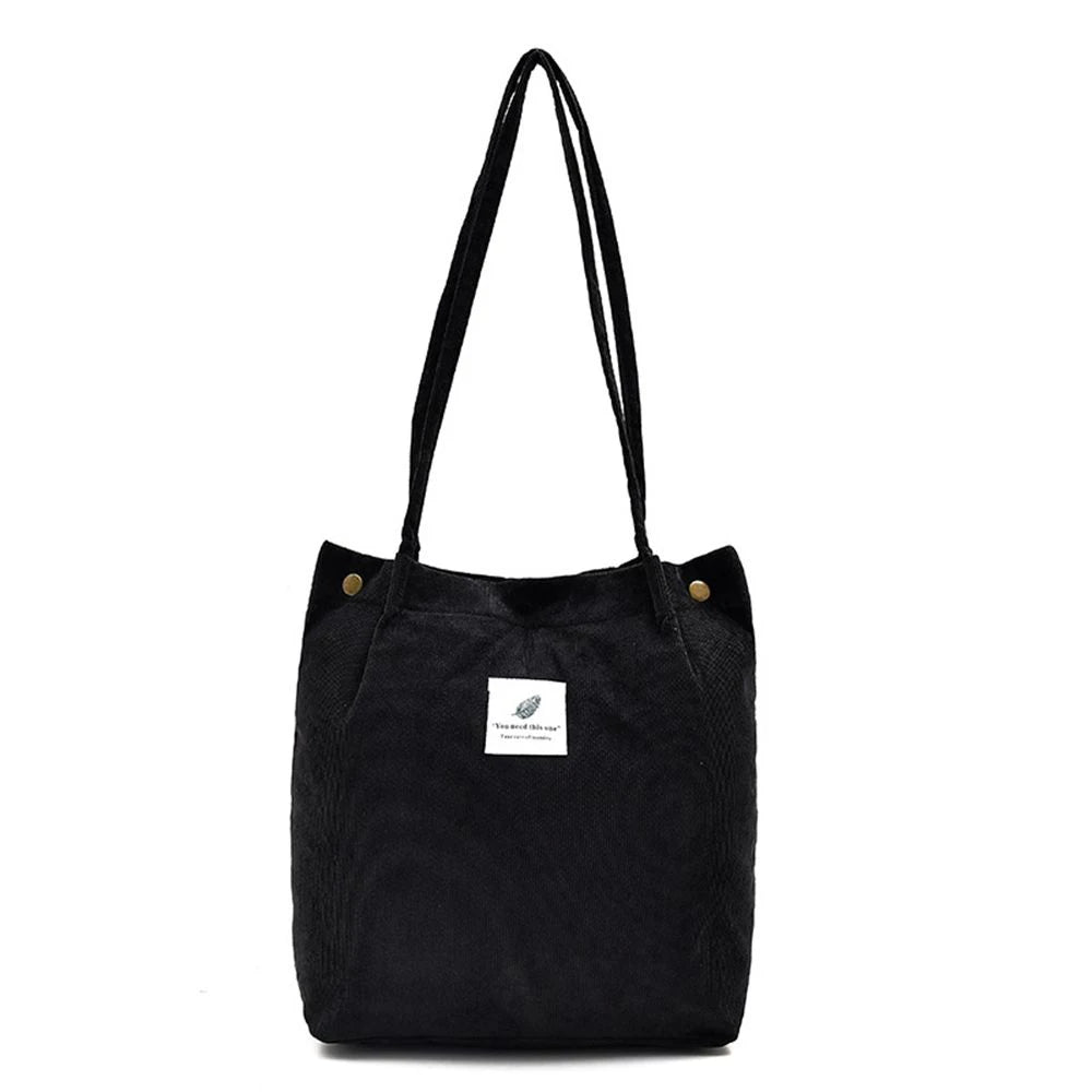 Retro Canvas Corduroy Tote Bag for Women Large-Capacity Shopper Shoulder Bag