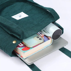 Retro Canvas Corduroy Tote Bag for Women Large-Capacity Shopper Shoulder Bag
