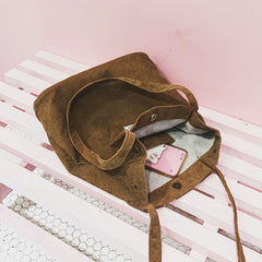 Retro Canvas Corduroy Tote Bag for Women Large-Capacity Shopper Shoulder Bag