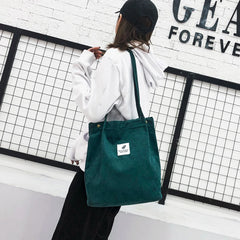 Retro Canvas Corduroy Tote Bag for Women Large-Capacity Shopper Shoulder Bag