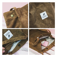 Retro Canvas Corduroy Tote Bag for Women Large-Capacity Shopper Shoulder Bag