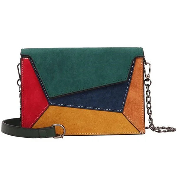 Patchwork Crossbody Bag Retro Matte Chains Shoulder Lady Flap Bag