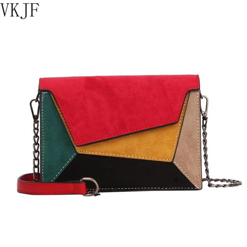 Patchwork Crossbody Bag Retro Matte Chains Shoulder Lady Flap Bag