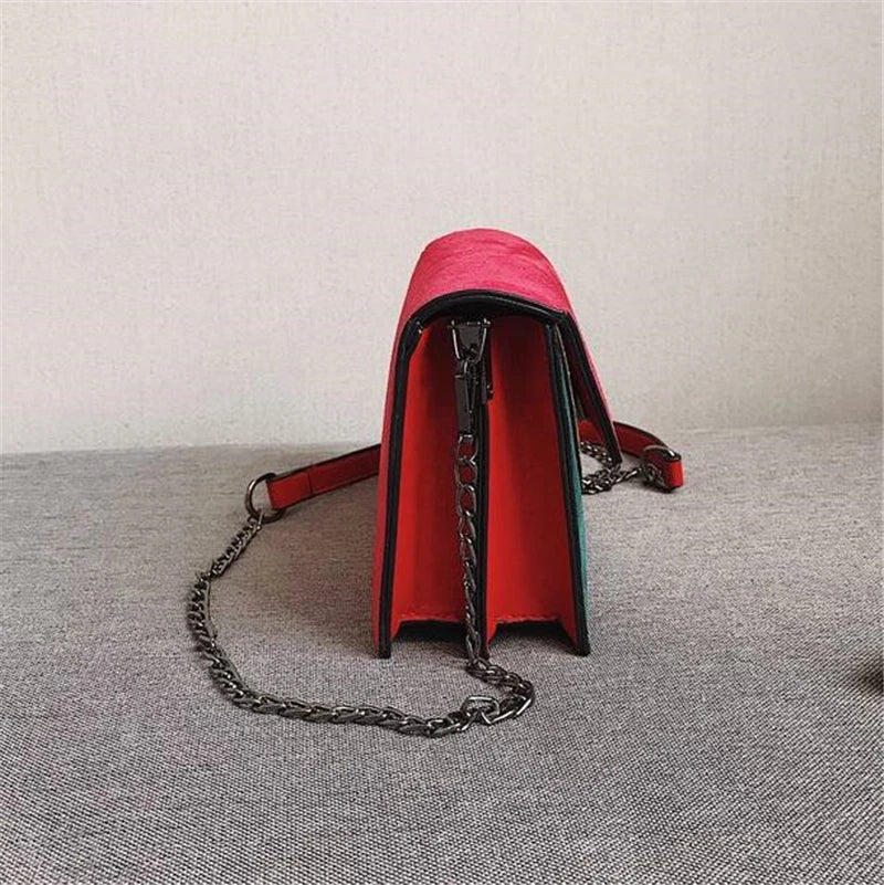 Patchwork Crossbody Bag Retro Matte Chains Shoulder Lady Flap Bag