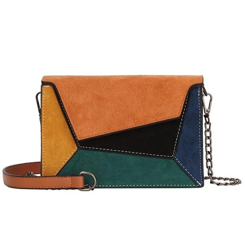 Patchwork Crossbody Bag Retro Matte Chains Shoulder Lady Flap Bag