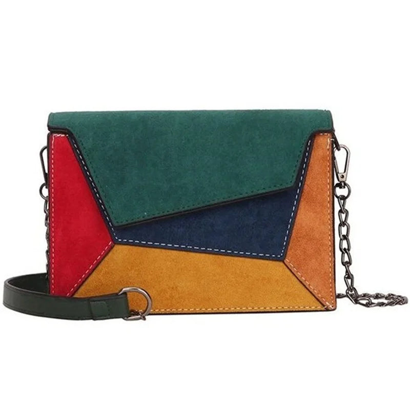 Patchwork Crossbody Bag Retro Matte Chains Shoulder Lady Flap Bag