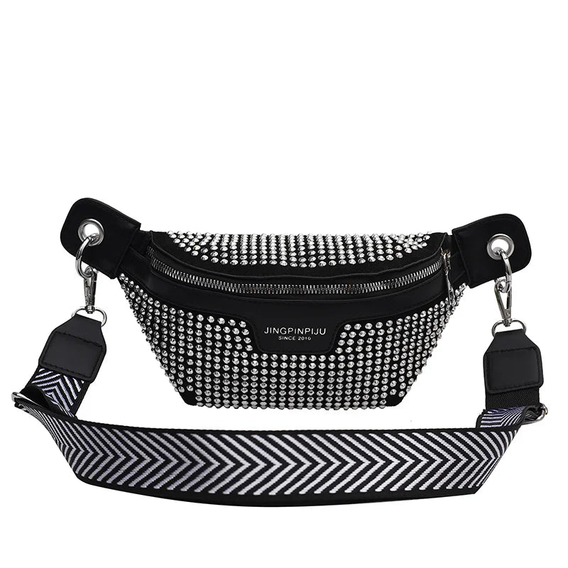 Rhinestones Waist Bag Women Waist Belt Bags Shoulder Crossbody Chest Bag