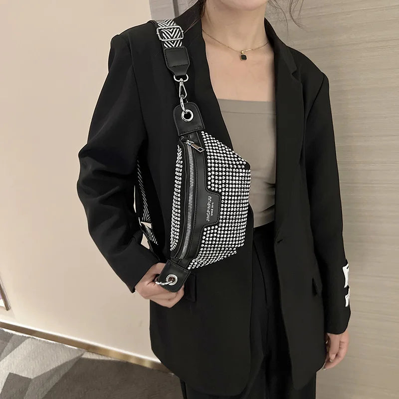 Rhinestones Waist Bag Women Waist Belt Bags Shoulder Crossbody Chest Bag