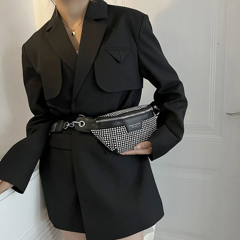 Rhinestones Waist Bag Women Waist Belt Bags Shoulder Crossbody Chest Bag