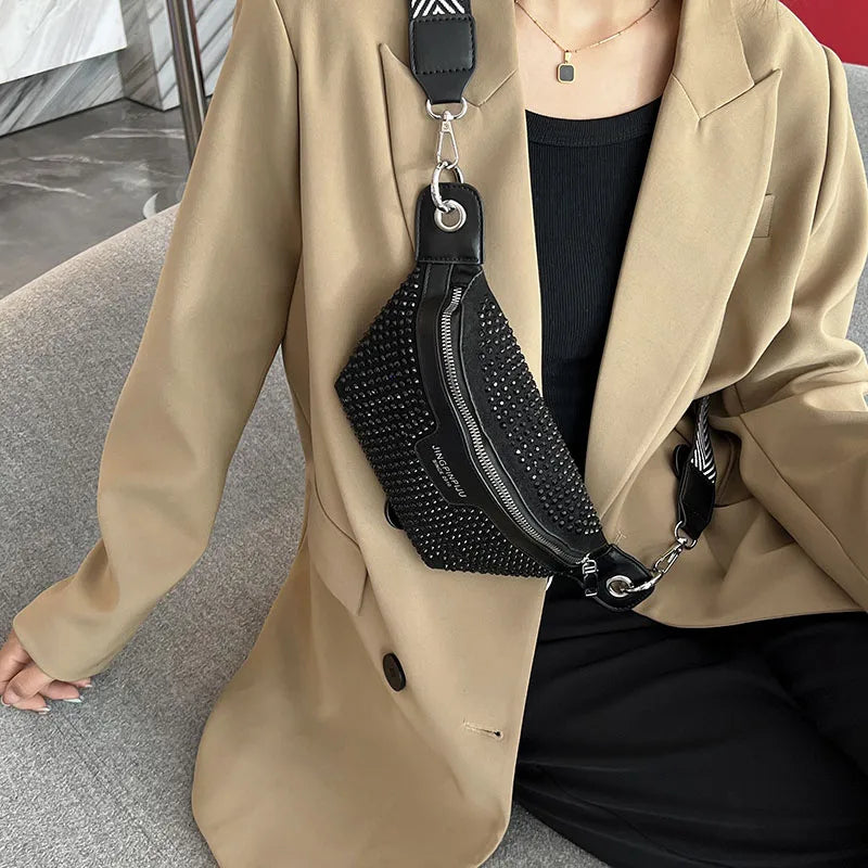 Rhinestones Waist Bag Women Waist Belt Bags Shoulder Crossbody Chest Bag