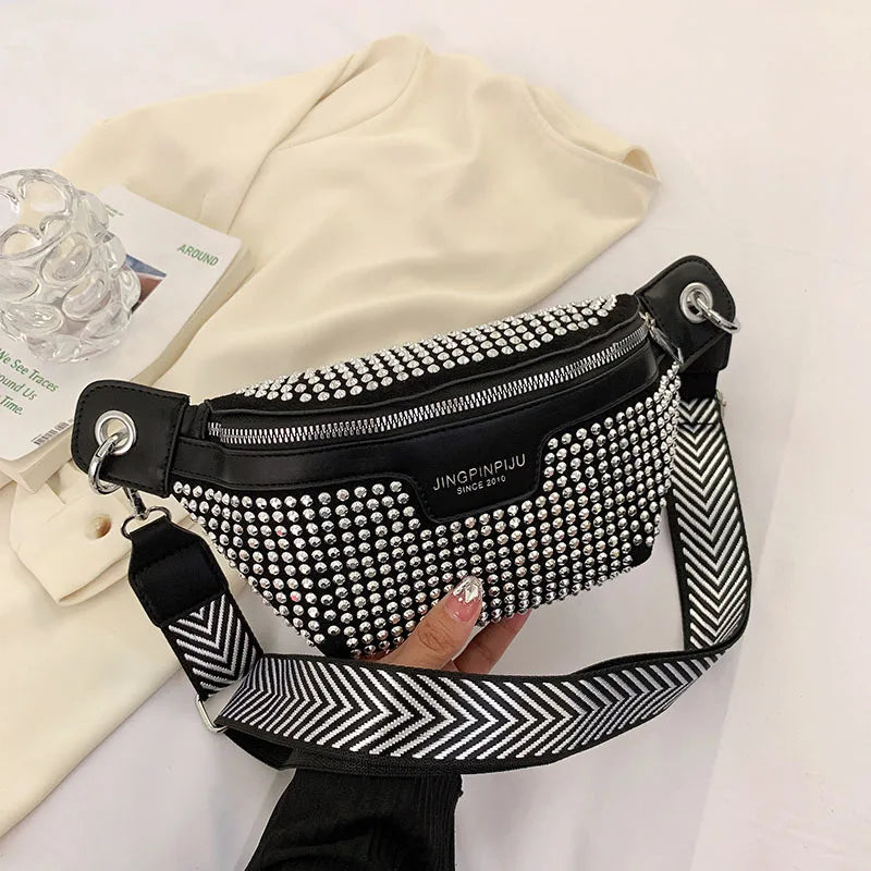 Rhinestones Waist Bag Women Waist Belt Bags Shoulder Crossbody Chest Bag