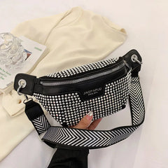 Rhinestones Waist Bag Women Waist Belt Bags Shoulder Crossbody Chest Bag