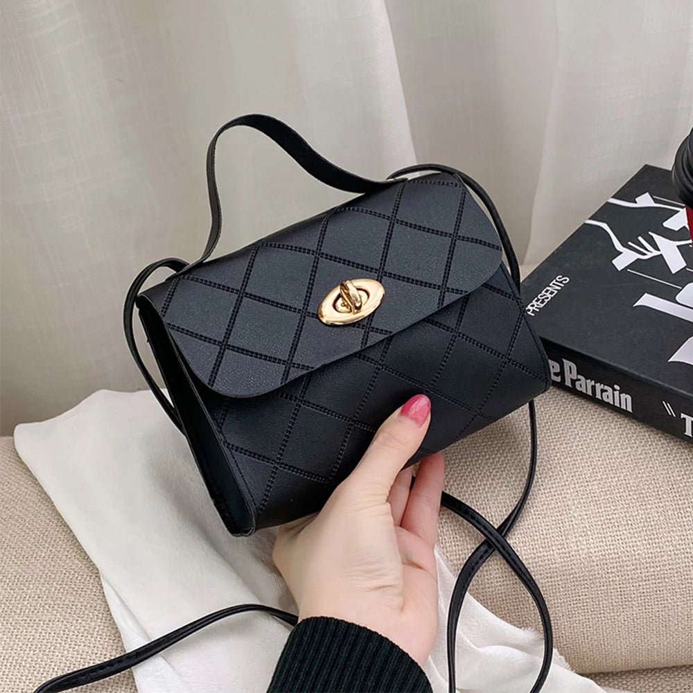 Rhombus Striped Small Square Bag PU Leather Ladies Messenger Shoulder Bag