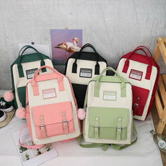 Canvas School Bags for Teenage Girls 5pcs Sets Backpack Women Totes