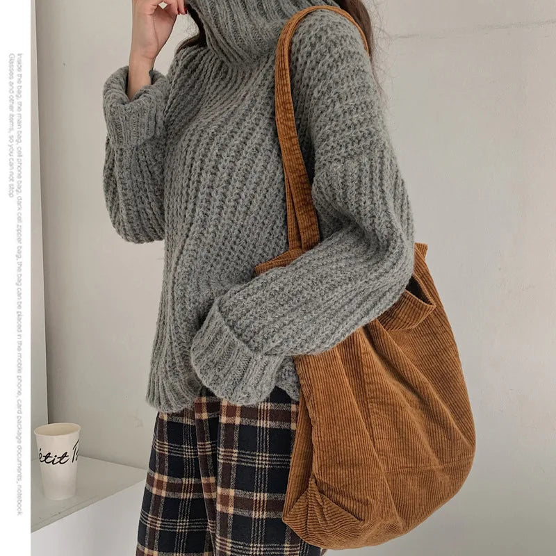 Corduroy Shopper Bag for Women Girls Canvas Shoulder Tote Bag