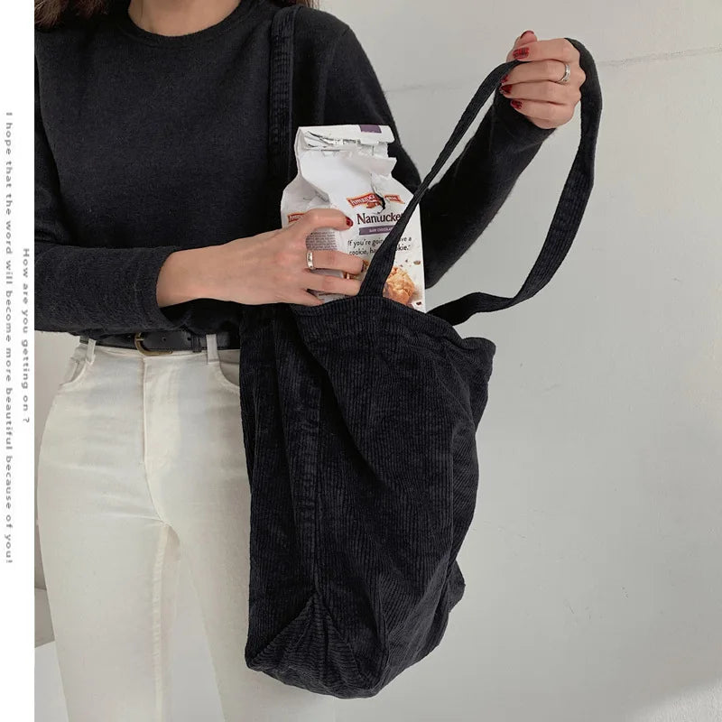 Corduroy Shopper Bag for Women Girls Canvas Shoulder Tote Bag