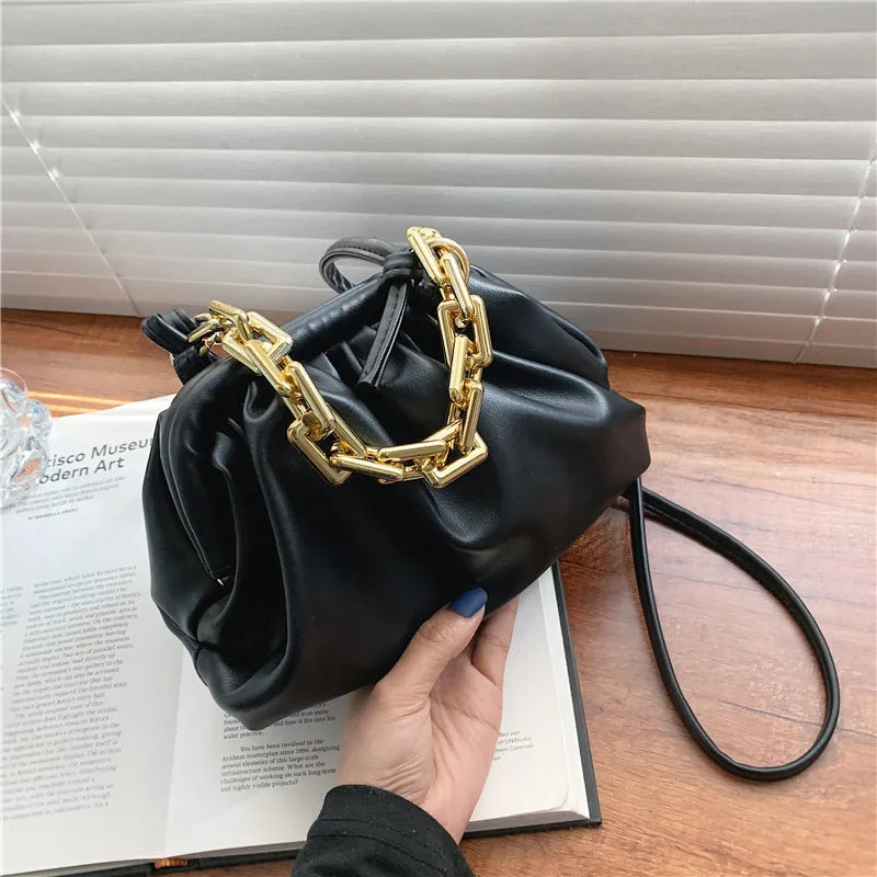 Shoulder Bag Thick Chains Dumpling Clip Purse Bag Women Cloud Underarm Clutch