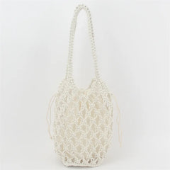 Retro Beach Bucket Handbag Hollow Cotton Thread Net Pocket