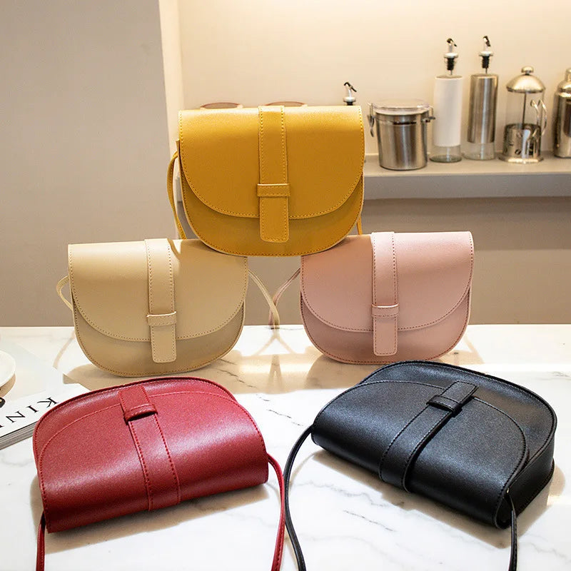 Small Women Purse Shell Shoulder Messenger Bag PU Leather Solid Yellow Crossbody