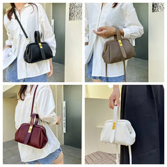 Spring Women's Clip Shoulder Bag Soft PU Leather Small Hand Bucket Bag