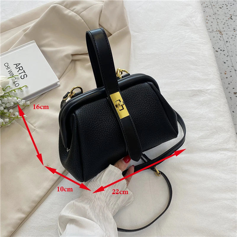 Spring Women's Clip Shoulder Bag Soft PU Leather Small Hand Bucket Bag