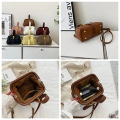 Spring Women's Clip Shoulder Bag Soft PU Leather Small Hand Bucket Bag