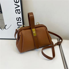 Spring Women's Clip Shoulder Bag Soft PU Leather Small Hand Bucket Bag