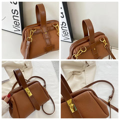 Spring Women's Clip Shoulder Bag Soft PU Leather Small Hand Bucket Bag