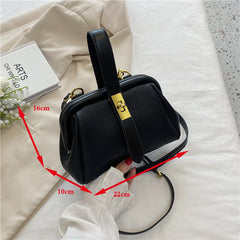 Spring Women's Clip Shoulder Bag Soft PU Leather Small Hand Bucket Bag